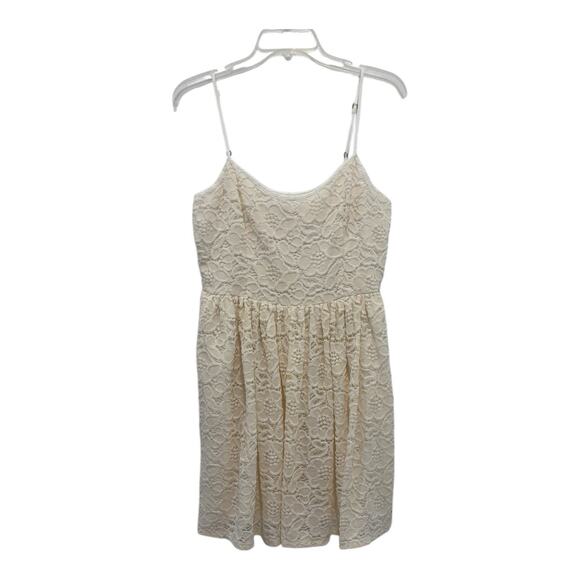 Abercrombie Fitch Mini Dress Womens Large Beige Floral Eyelet Lace Fairy Boho - Picture 1 of 10